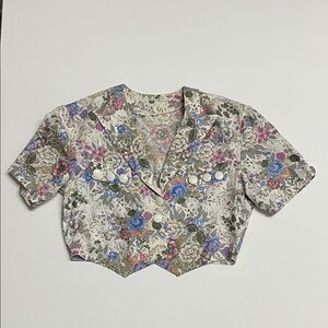 Cotton Floral Cropped Blazer - Multicolor